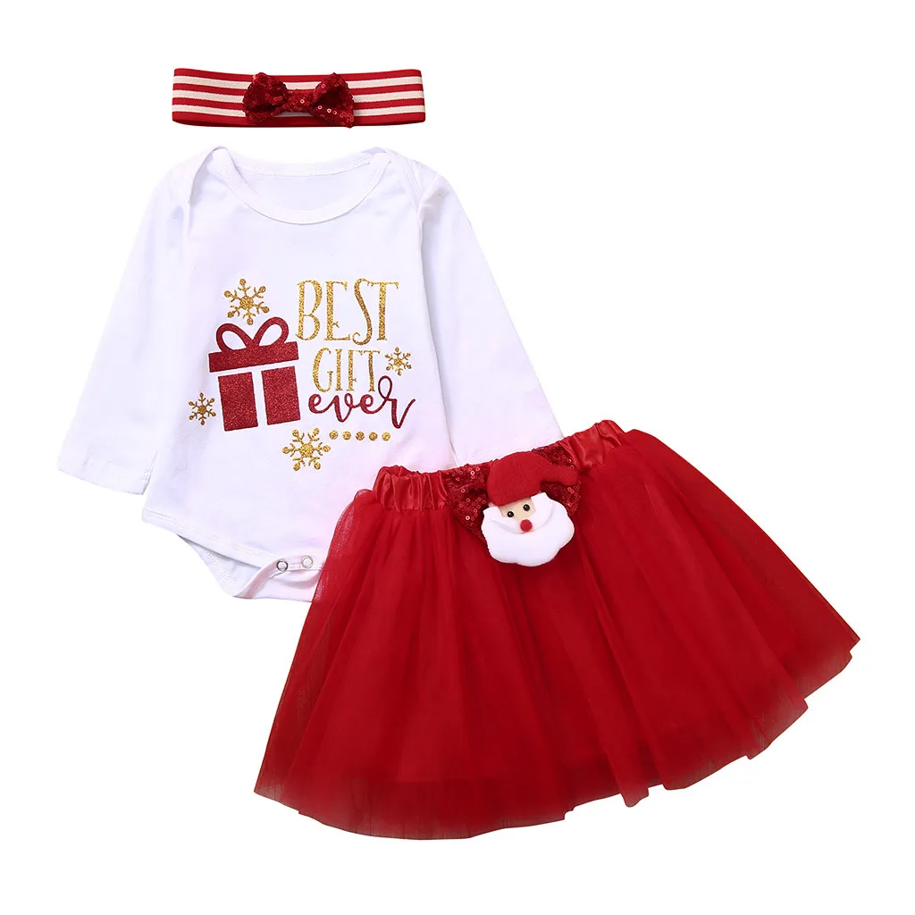 Одежда для новорожденных девочек; юбка; детский хлопковый комбинезон с длинными рукавами и буквенным принтом для девочек; юбка-пачка; наряд; повязка для волос на Рождество