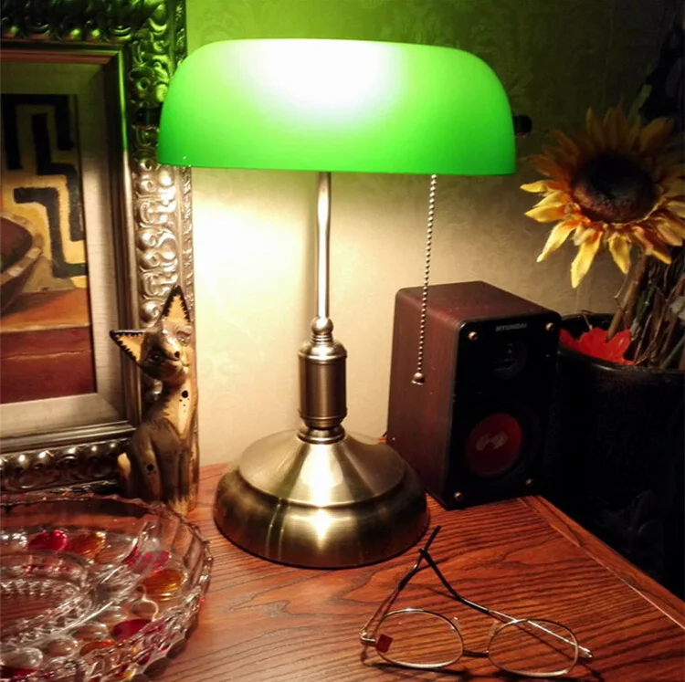  American Retro Bank Lamp Bedside Bedroom Study Eye Protection Lamp Work Study Green Lamp Shade Desk - 4000288355427
