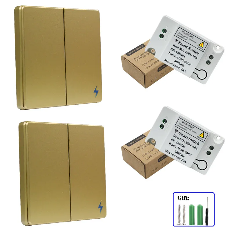 Universal Bedroom Set Wireless Switch and Receiver Kit AC 110V 220V Receiver Wall Panel button Bedroom Ceiling Lamp Switch DIY-12