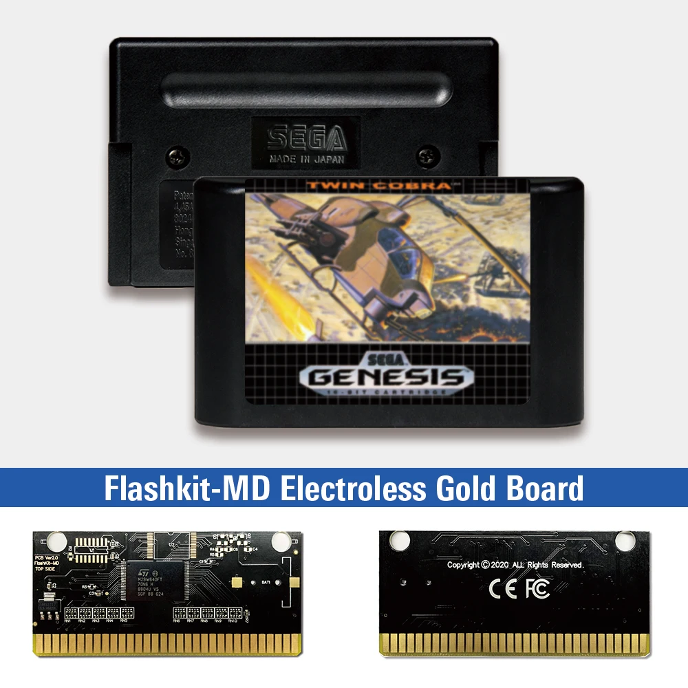 Набор для видеоигр Twin Cobra - USA Label Flashkit MD золото схема на основе печатной платы Sega