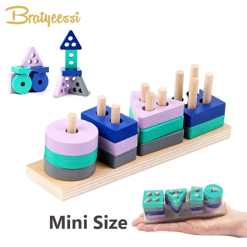 Mini Size Wooden Montessori Toy Building Blocks Early Learning Educational Toys Color Shape Match Kids Toy for Boys Girls 2Y+ afbeelding