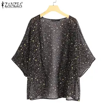 

Summer Cardigan 2020 ZANZEA Women 3/4 Sleeve Beach Cover Up Shirt Bohemiam Floral Printed Kimono Femme Chiffon Blouse Blusas