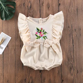 

Emmababy Newborn Baby Girl Clothes Embroidery Flower Sleeveless Bowknot Cotton Romper Jumpsuit One-Piece Outfit Sunsuit Clothes