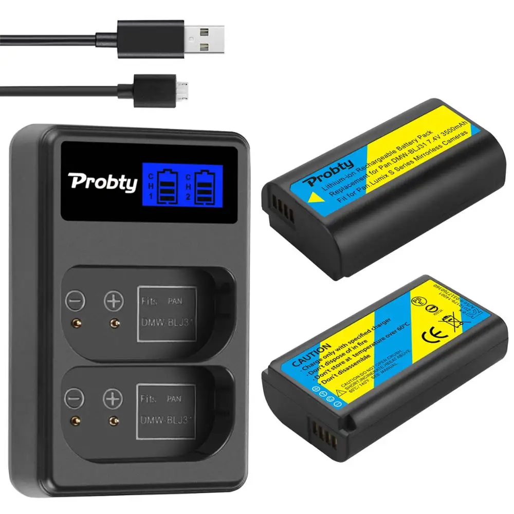 2Pcs Dmw-Blj31 Dmw Blj31 Battery + Lcd Usb Dual Charger For Panasonic Lumix S1 S1R  S1H Lumix S Series Mirrorless Cameras
