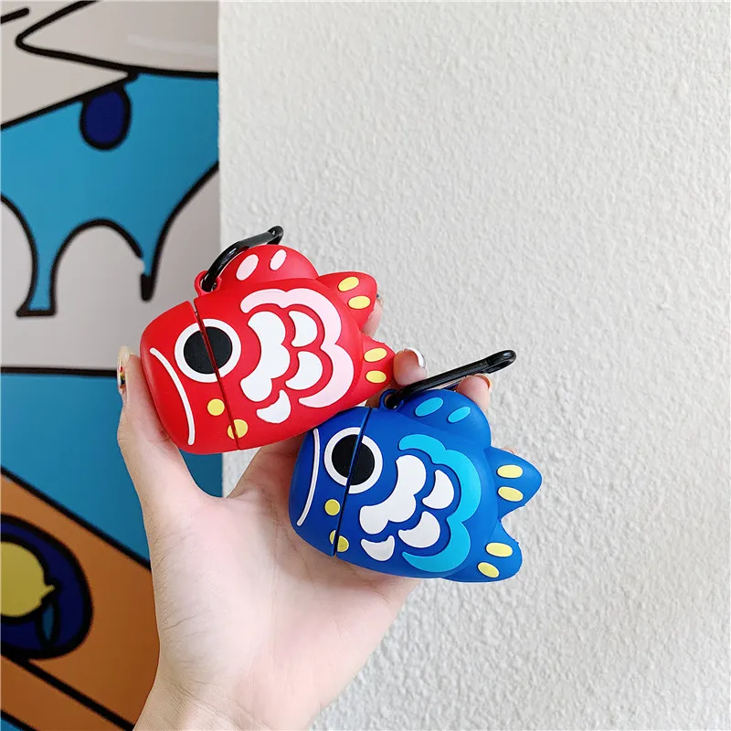 

2019 new arrival koi fancy carp blue red color bluetooth wireless earphone cover for apple airpods 1/2 charging case
