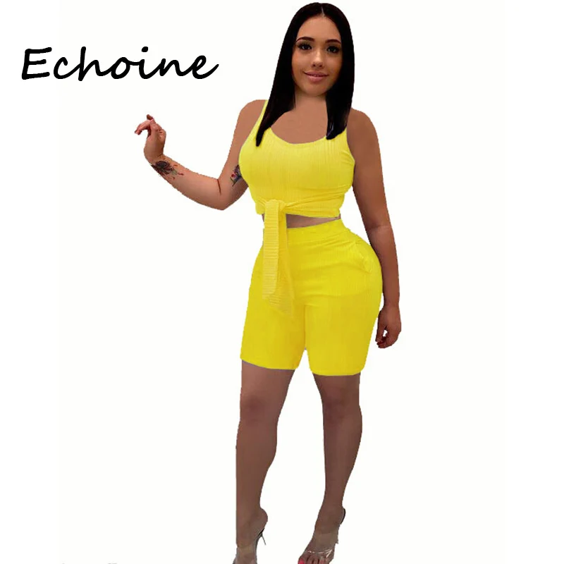 Echoine размера плюс S-XXL повседневный комплект из двух предметов укороченный топ и
