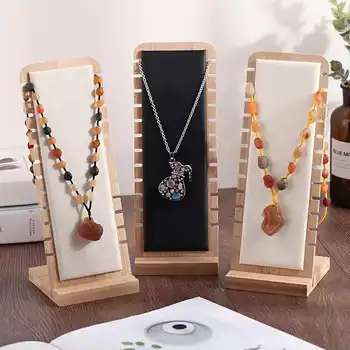 

Bamboo Jewelry Pendant Necklace Display Holder Rack Organizer Storage Case velvet surface Detachable Jewelry Collection Display