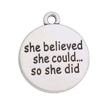 

HAEQIS Vintage Souvenir letter pendant charms She believed she could so she did Alloy Double Side Message Charms 20*23mm 50pcs