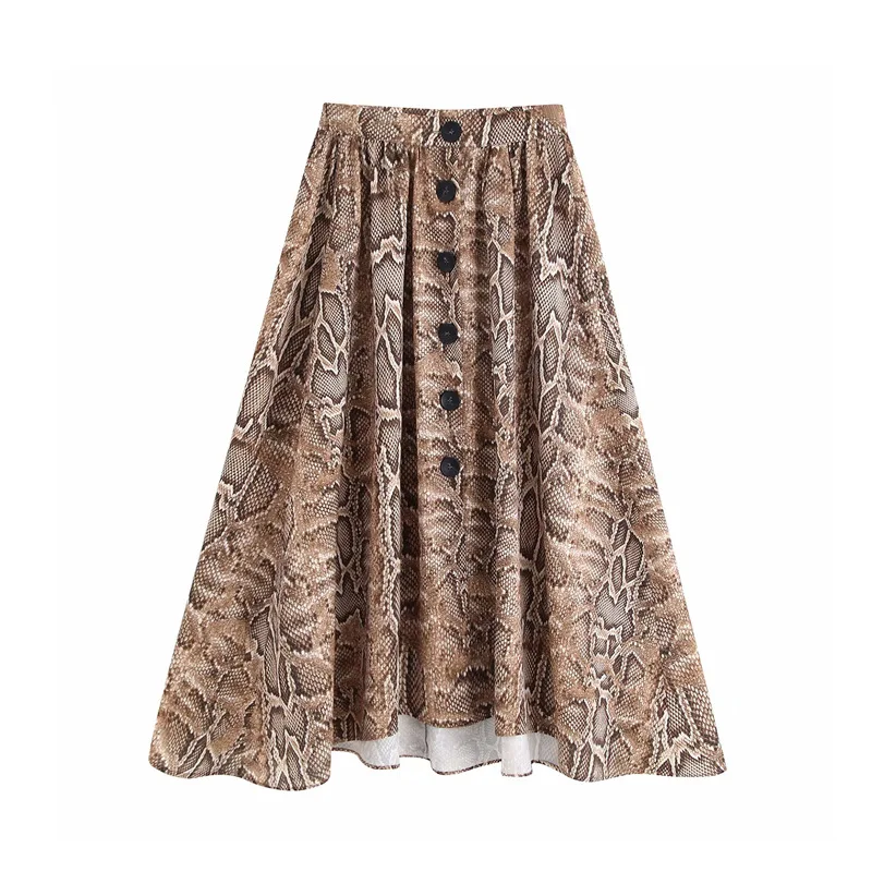 

Summer WOMEN'S Dress New Products Western Style Snakeskin Printed High-waisted Single Row Button Big Skirt Casual Skirt