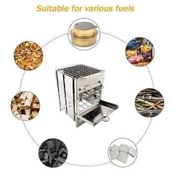 

Outdoor Camping Stove Portable Ultralight Stainless Steel Stove Pan Camping Roaster Charcoal Barbecue Home Set Picnic Cookware