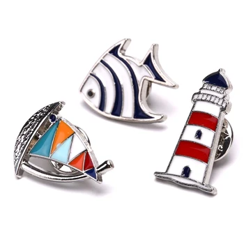 

Fashion Sailboat Lighthouse Fish Brooches Man Women Blue Red Sailboat Helm Enamel Lapel Pins And Brooches Jewellery Bijuteria