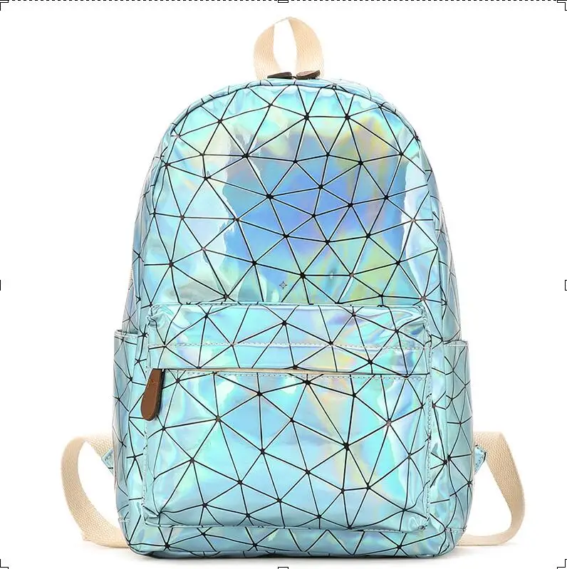 Большие дорожные сумки, лазерная школьная сумка для мужчин и женщин, рюкзак для подростков, Студенческая голографическая Милая кожаная сумка на плечо - Цвет: Синий