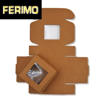 

5pcs/lot Kraft Gift Packaging Box with Transparent PVC Window 7x7x3cm/6.5x6.5x3cm Soap Boxes Jewelry Wedding Favors Candy Box