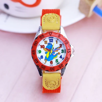 Детские Кварцевые часы для мальчиков и девочек с мультяшным динозавром и цветным цифровым ремешком на холсте, часы для студентов, детские праздничные подарки - Цвет: C