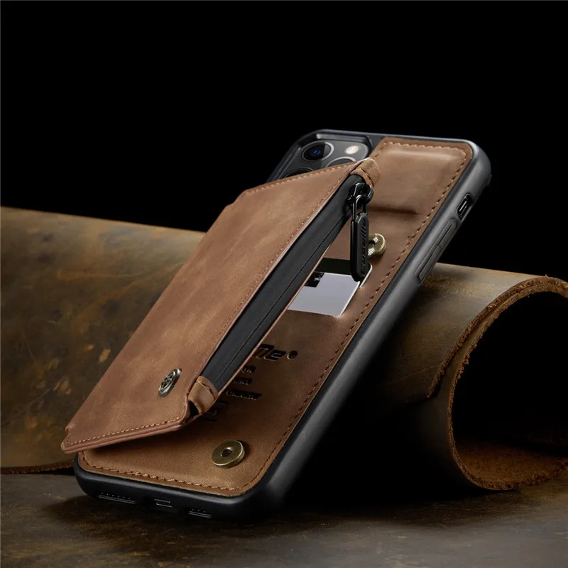 Luxury Retro Fashion Leather Zipper Wallet Flip Phone Case For iPhone 12 Mini