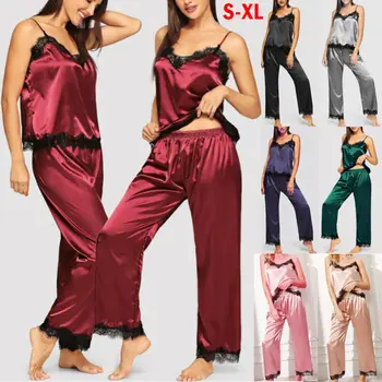 

Summer Women Girl Silk Satin Pajamas Set Pyjama Sleepwear Nightwear Loungewear Homewear