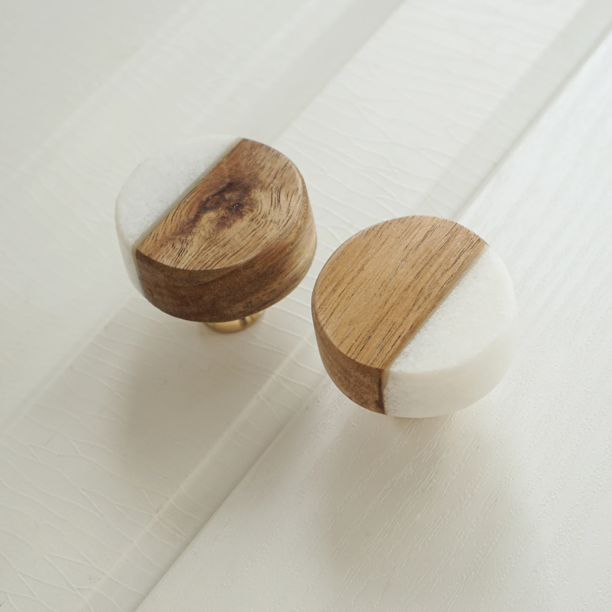 White Stone Kitchen Cabinet Knob Wooden 
