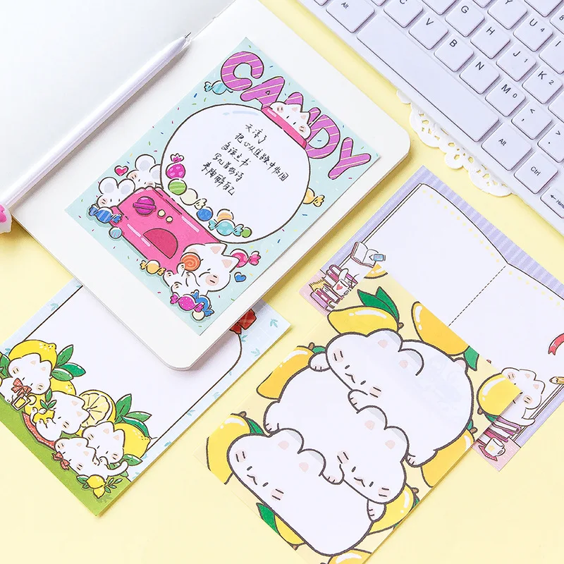 50pcs/bag Korean Version Of Cute Cat Large Note Pad Cartoon Can Tear Message Note Memo Notes Paper