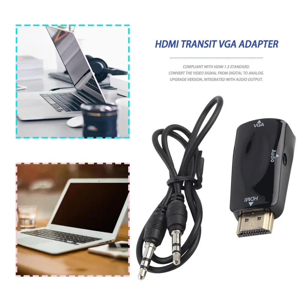 HDMI мужчина к вставной конвертер для VGA коробка адаптер с аудио кабель для ПК HDTV+ 3,5 мм аудиокабель AV для ПК черный белый