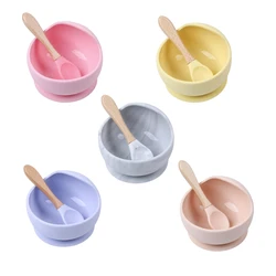 1 Set  Silicone Baby Feeding Bowl Sets Waterproof Spoon Non-Slip Feedings Silicone Bowl Tableware Teeth Baby Feeding Supplies