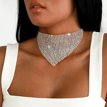 

StoneFans Bib Choker Necklace Rhinestone Choker Luxury Statement Wedding Chocker Fashon Jewelry