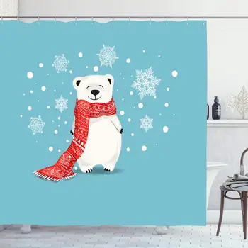 

Shower Curtain Set with Hooks 72x72 Inches Polar Tree Celebration Merry Bear Red Greeting Winter Scarfvector Cute Character