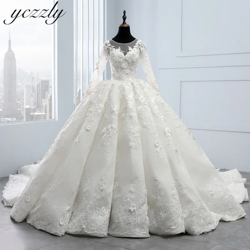Abiti Da Sposa роскошное элегантное женское вечернее платье мусульманское свадебное платье с длинными рукавами с кружевной аппликацией бальное платье принцессы Свадебное платье W134