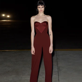 

ADYCE 2020 Summer New Strapless Jumpsuits Women's Wine Red Patchwork Heart Backless Sexy Club Vestidos Celebrity Party Jumpsuit