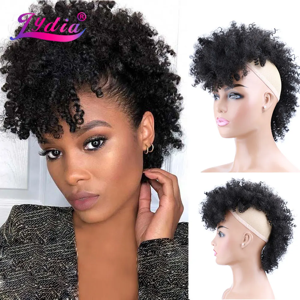 Hair-Extension Hairpiece Wig-Clips Short Afro Curly Kinky High-Puff Synthetic African