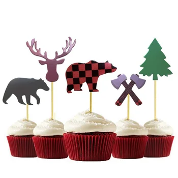 

30Pcs Lumberjack Theme Series Cake Insert Cute Jungle Animal Party Series Cake Decoration Kid Birthday Party Gift