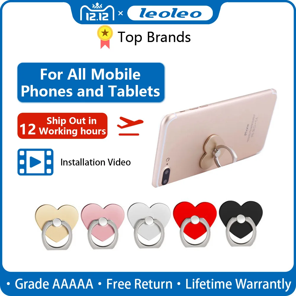 Leoleo Heart Of Love 360 Rotating Finger Ring Stand Holder Socket For iPhone X XR XS Max 8 7 6 Plus For Samsung S10 S9 S8 Plus photo