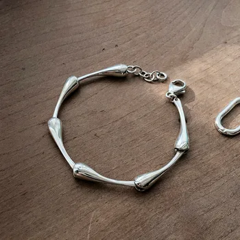 

Korean Geometry Minimalist 925 Sterling Water Droplet Bracelets Soft Line Silver Bracelet Hand Jewelry Bamboo Joint Bracelets