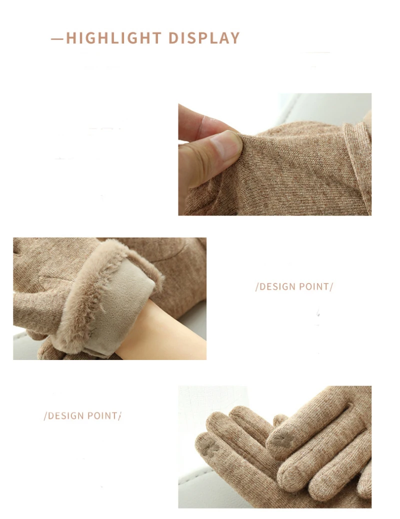 New Women Winter Warm Touch Screen Plus Velvet Thicken Plush Wrist Gloves Elegant Female Soft Cycling Drive Not Bloated