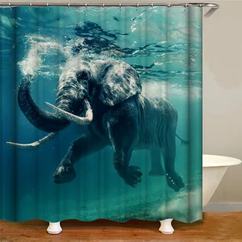 

New high quality elephant print shower curtain 3D polyester fabric waterproof mildew bathroom curtain shower curtain