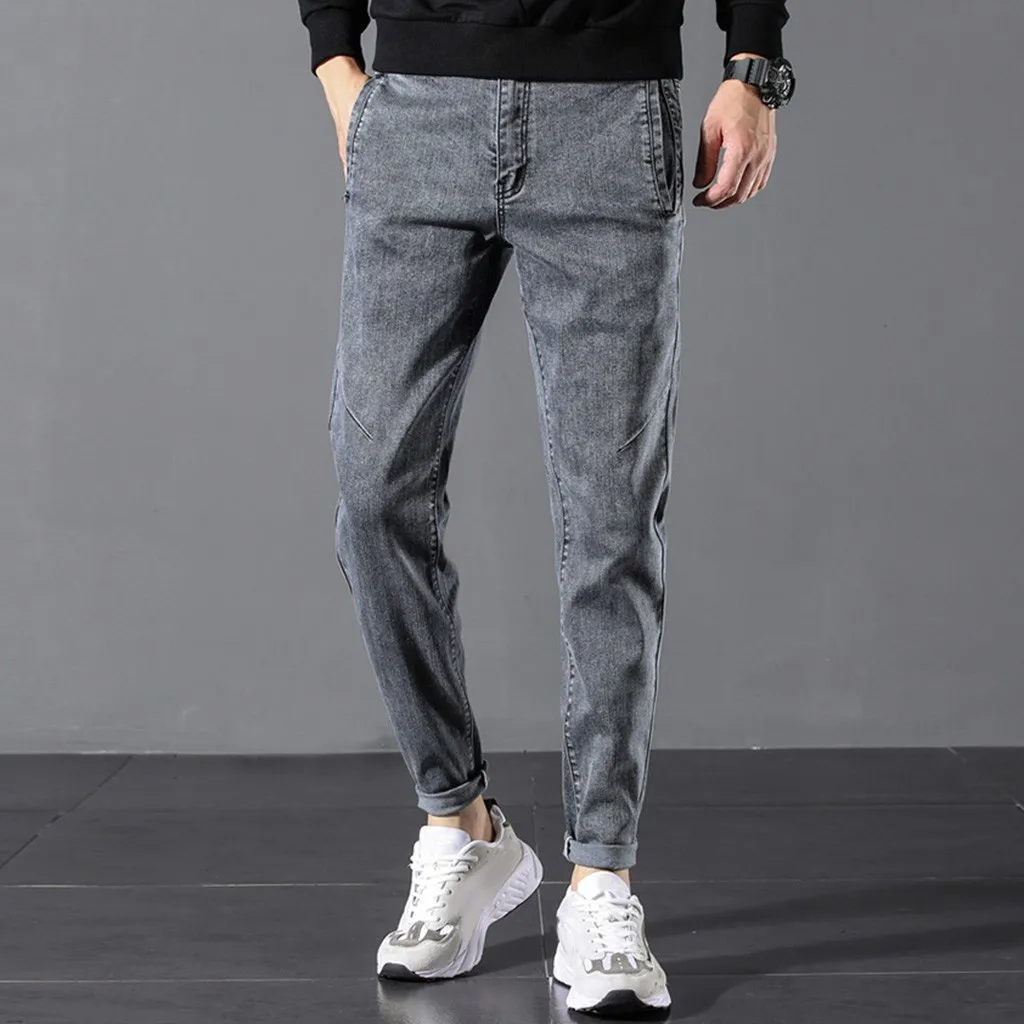 Feitong джинсы на молнии брюки карандаш-брюки Slim-Fit прямые мужские прямые узкие джинсы длинные брюки джинсы для мужчин slim fit# g35