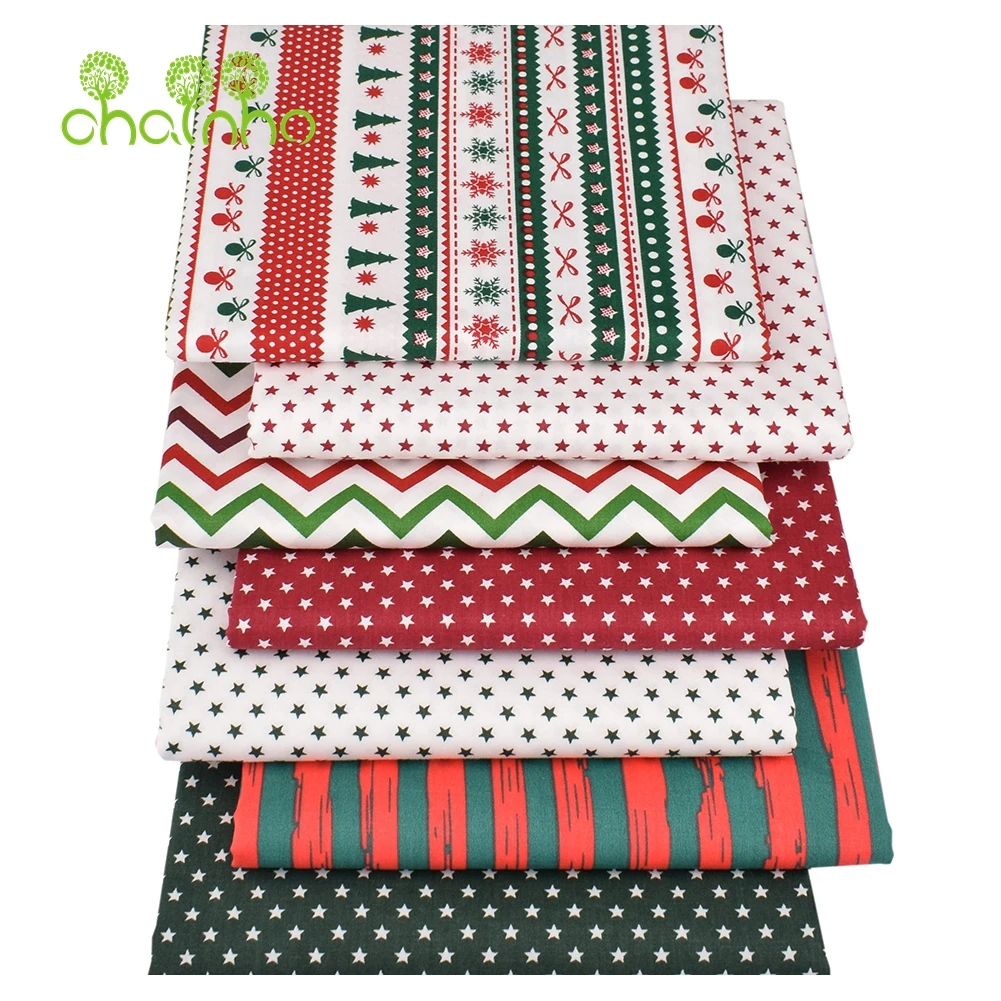 Chainho,Christmas Geometric Pattern Printed Twill Cotton Fabric,Patchwork Cloth For DIY Sewing Quilting Baby&Children's Material