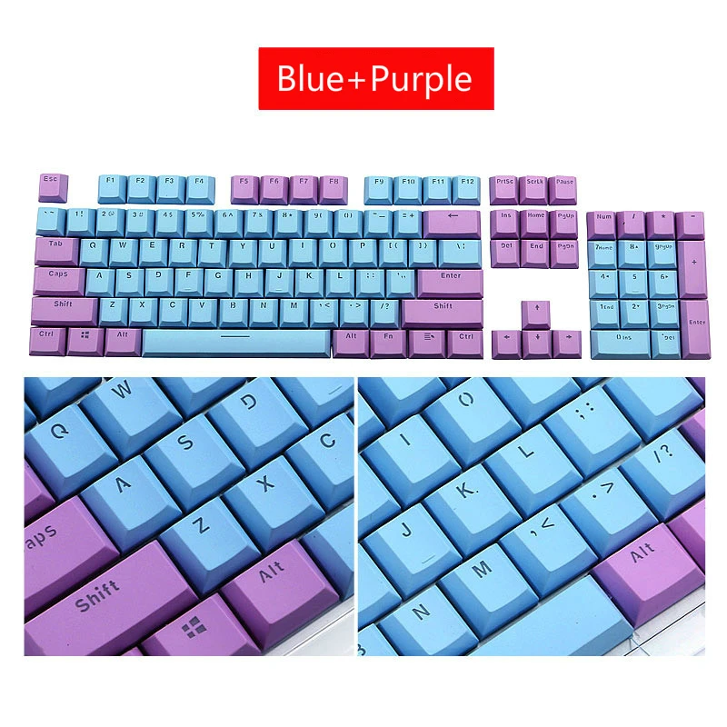 Blue Purple 104-key PBT двухцветные колпачки для ключей, механические колпачки для ключей, полупрозрачная поддержка, светодиодный светильник, колпачки для ключей - Цвет: Blue Purple