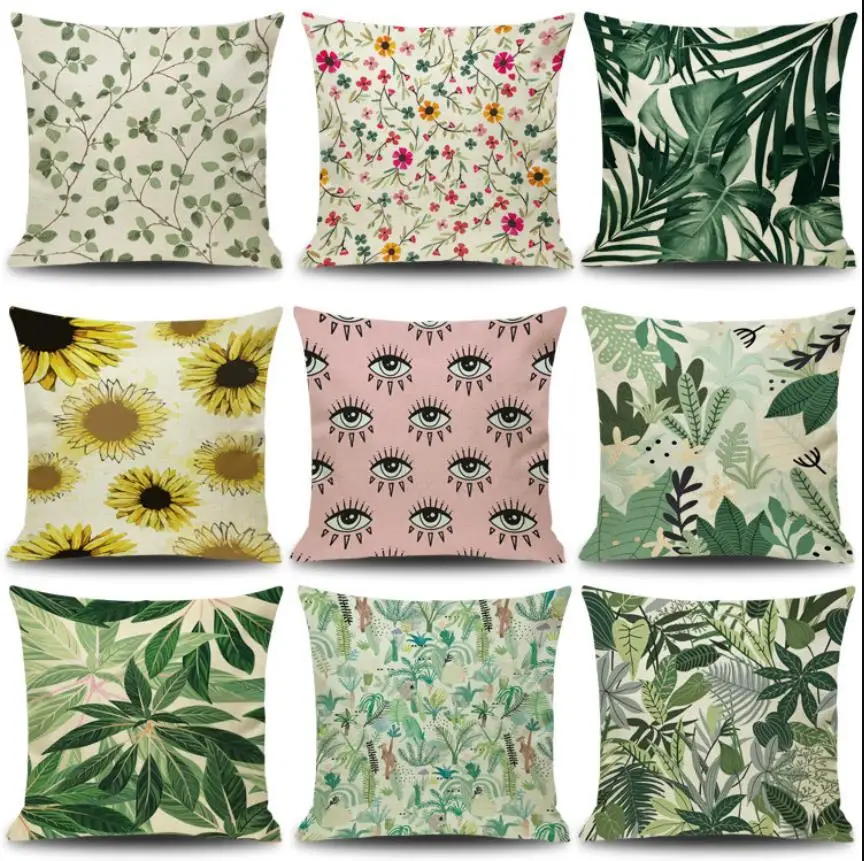 Green Plant Leaf Flower Cushion Geometric Decorative Throw Pillow Linen Pillowcase Home Decor Decoration Cushions 3