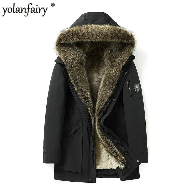 Real Fur Coat Winter Jacket Men Natural Rabbit Liner Parka Mens Raccoon Collar Warm Parkas Fashion Jackets 18037 YY348 | Мужская одежда