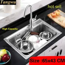 Роскошная большая кухонная раковина с одним лотком, пищевая 304 нержавеющая сталь, горячая Распродажа 650x430 мм