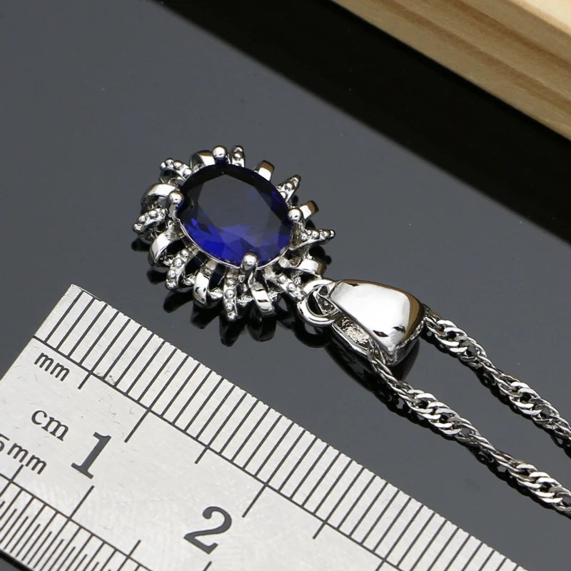 Silver 925 Jewelry Sets for Women Natural Blue Sapphire Stone Fashion Jewelry Gift for Her Party Necklace Sets 7 Colors silver jewelry set jewelry set silver jewelry