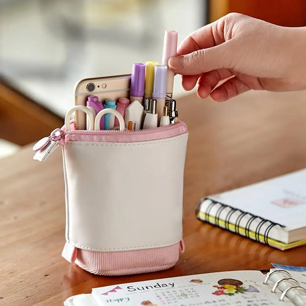 Fashion Pencil Case Simple Retractable Corduroy School Supplies Bag Girl Students Cute Pencil Pouch