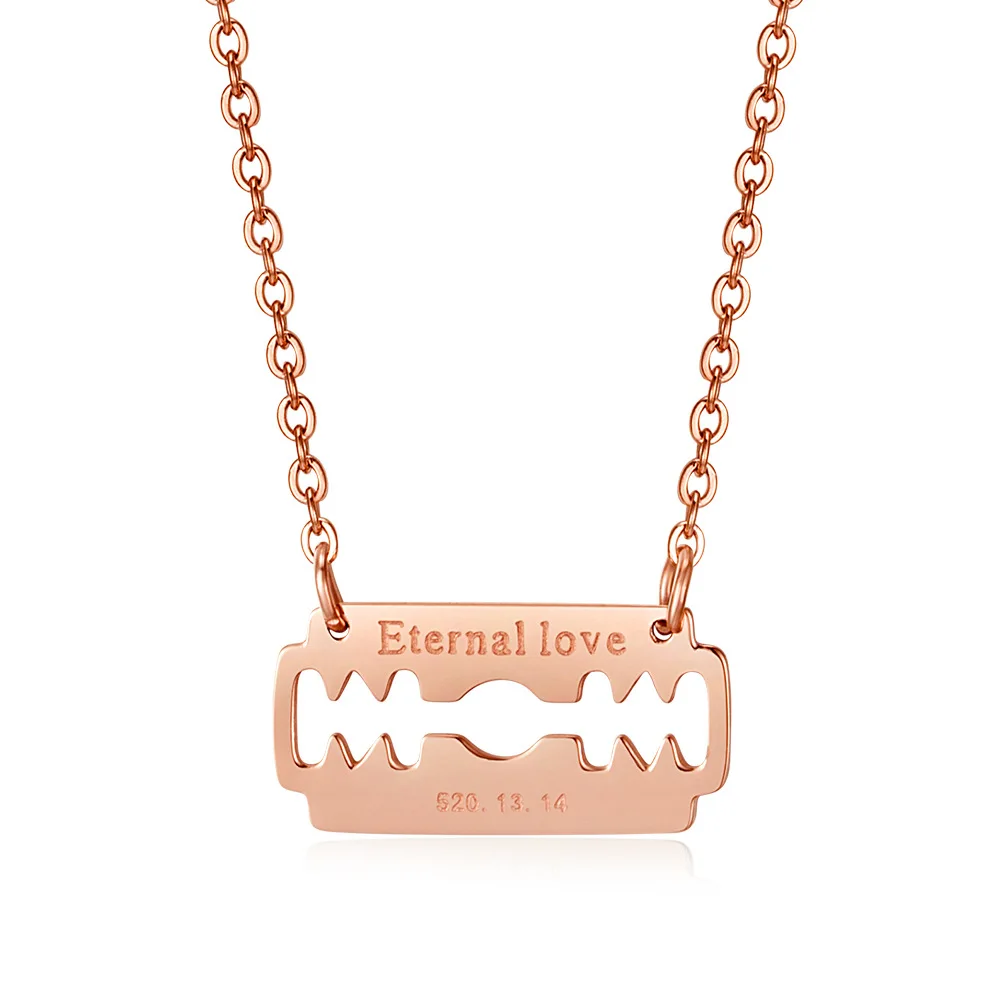 

Korean Rose Gold Silver Razor Blade Pendant Necklace For Women Female Girl Eternal Love Trendy Chic Jewelry