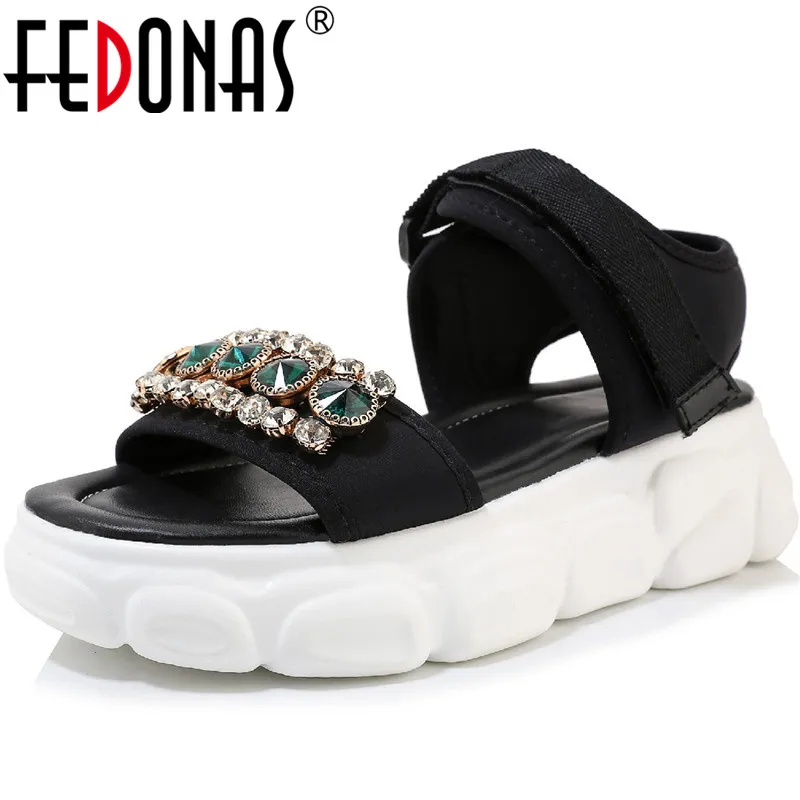 

FEDONAS Platforms Rhinestone Women Sandals 2020 Spring Summer Newest Glitters Wedges Sandals Woman Casual Basic Shoes Woman