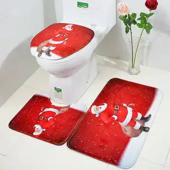 

Bathroom Non-slip Waterproof Christmas Bathroom Carpet Toilet Cover Mat Washable Shower Curtain Bathroom Mat Set 2020