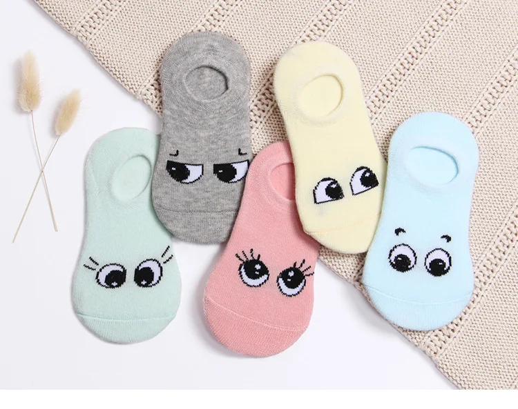 Новые модели хлопковых коротких носков-лодочек с подкладкой на весну и лето Модные Стильные Детские Носки с рисунком «большие глаза»