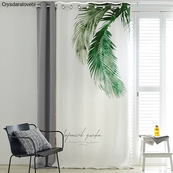 

Nordic Simple and Modern Shading Curtain Tropic Plant Leaves Blinds for Living Room Popular Natural Style Gauze Tulle