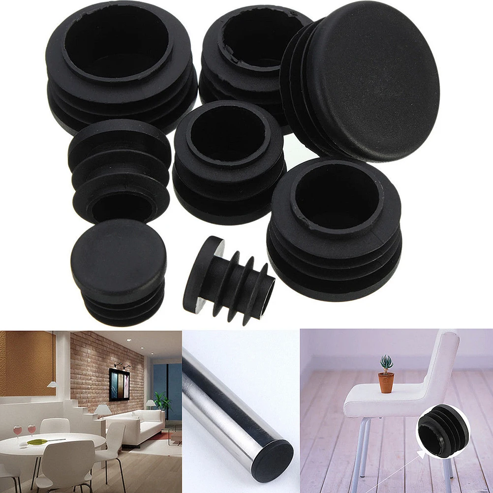 10Pcs/lot New Plastic Furniture Leg Plug Black Round Steel Pipe Tube Blanking End Caps Insert Plugs16-35mm decorative dust cover