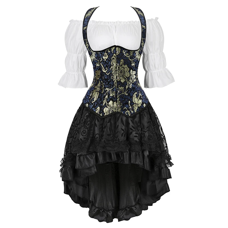 thumbnail image 1 of Ropa Steampunk Disfraz Steampunk para mujer Vestido con corsé debajo del busto Blusa renacentista de talla grande Disfraz de pirata medieval para Halloween, 1 of 5
