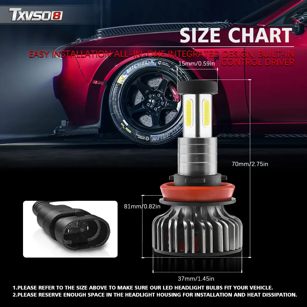 Светодиодный головной фонарь Txvso8 H7 H11 для автомобиля 9005 9006 110 Вт 30000LM 6000K IP68